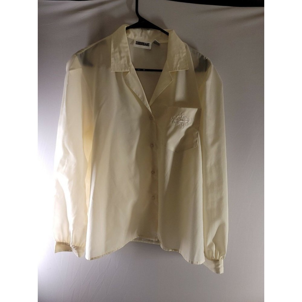 Suburbans Yellow Vintage Long Sleeve Button Up Shirt Sz 14 Embroidered Pocket